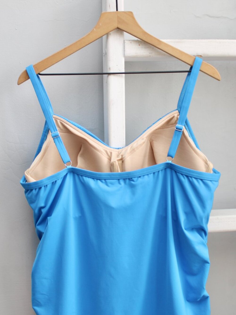 Lands’ End Blue Ruffle Spaghetti Strap Underwire Swim Tankini Tunic Top Size 22W - Picture 5 of 6